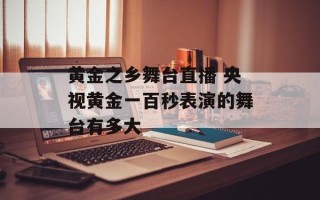 黄金之乡舞台直播 央视黄金一百秒表演的舞台有多大
